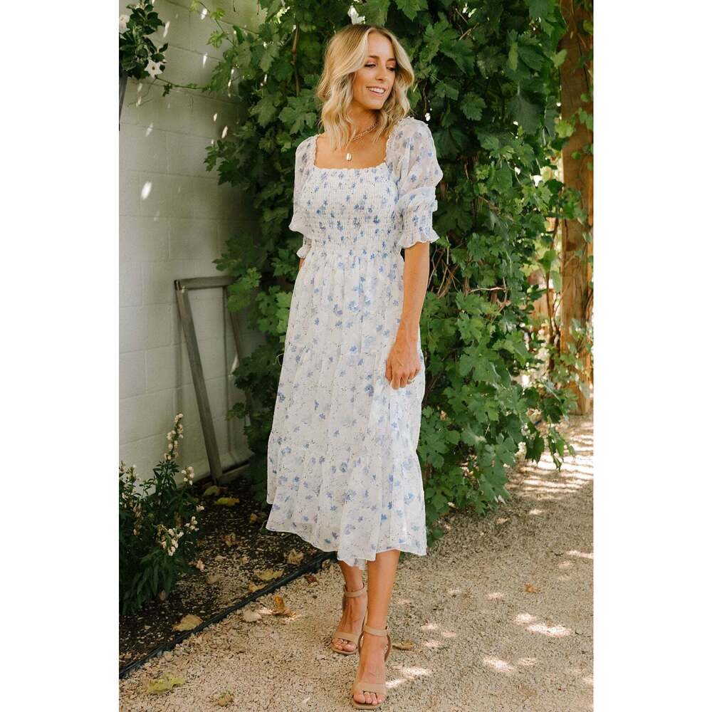 Baltic Born Fabian Jacquard Midi Dress | Blue Floral Size MM - Picture 5 of 5